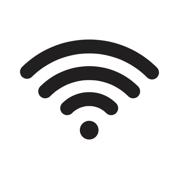 Black and white vector icon about wifi and internet signal strength full four levels Black and white vector illustration of a wifi or internet signal transmitting at full strength wireless technology stock illustrations