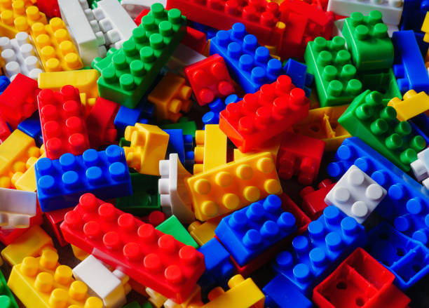 istock Building block toy with colorful blocks bricks toy, Top view 2200159645