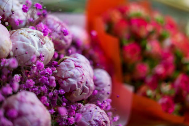 Close-up of a bouquet of pink chrysanthemums