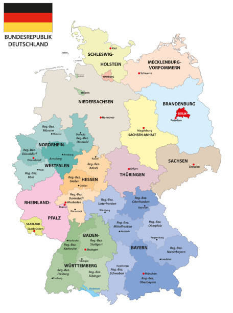 mapa správního členění spolkové republiky německo - německo střední evropa stock ilustrace