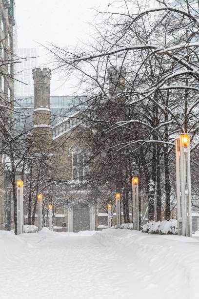 istock Colonial Church Facade Snow Storm 2200164026