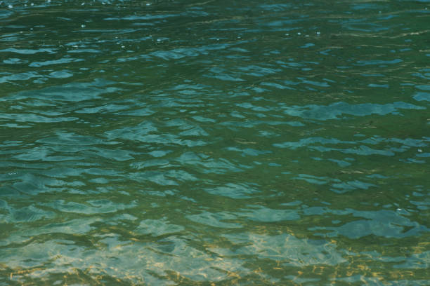 istock Blue water with ripples on the surface. Defocus blurred transparent blue colored clear calm water surface texture with splashes and bubbles. Water waves with shining pattern texture background. 2200167962