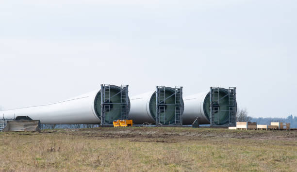 istock Construction site for wind turbine park, transformation to renewable sustainable energy with windfarm, environmental conversation 2200169666