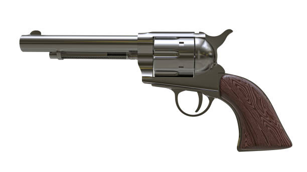 3D render of a side view of the revolver. 3D Illustration of revolver isolated on white background. Clipping path.