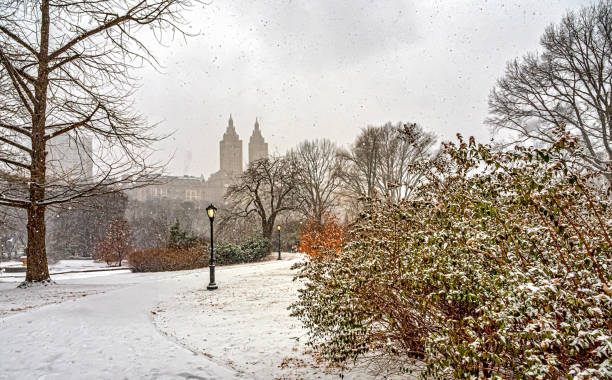 istock Central Park in winter, snowstorm in morning 2200173637