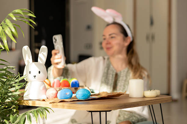 istock Celebrating Easter with colorful eggs and joyful decorations at home in spring 2200174858