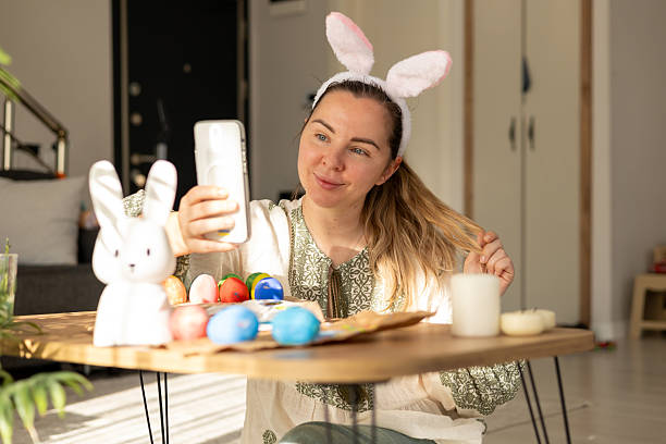istock Celebrating Easter with colorful eggs and joyful decorations at home in spring 2200175185