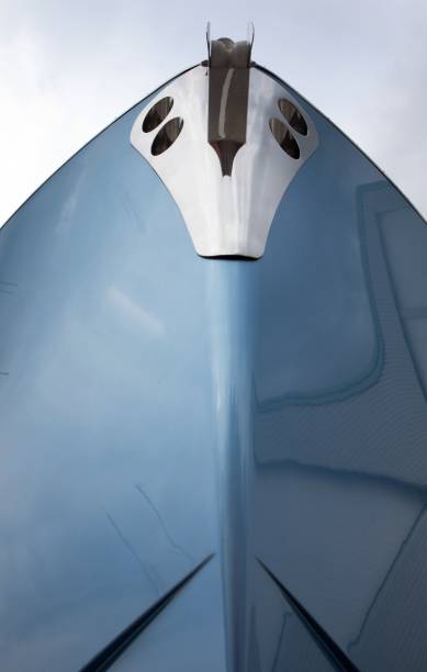 istock At the shipyard. Blue Luxurious yacht ready for launch. Ship building industry. 2200175966