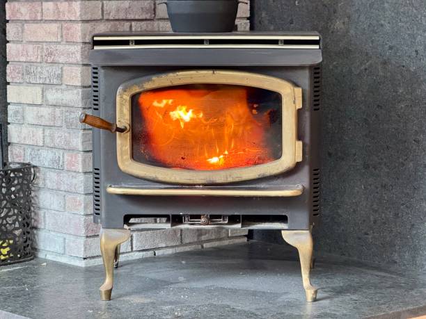 Burning Cast Iron Wood Stove Heating