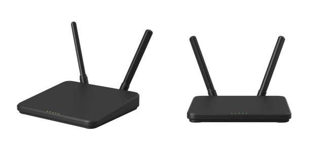 istock White wireless router with two antennas isolated on white background. 3D Rendering 2200178358