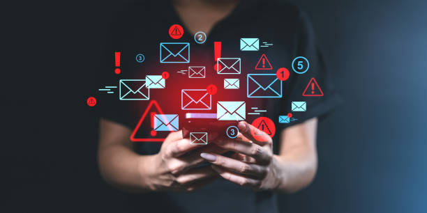 istock Smartphone with email and spam notifications overlaid digitally. 2200182308