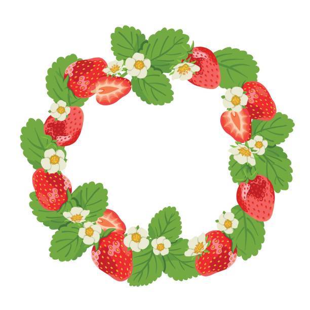 istock Sweet Strawberries with Half Berries and Green Leaves in Wreath Shape Isolated on White Background 2200182629