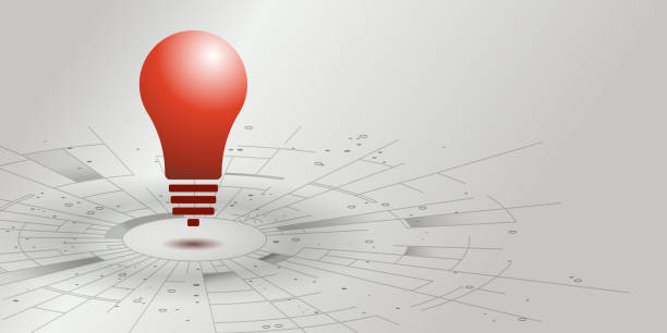 Red light bulb in a digital environment on a futuristic background. Metaphor for ideas and inspiration.