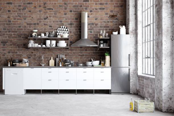 istock Industrial-style kitchen with exposed brick walls 2200193663