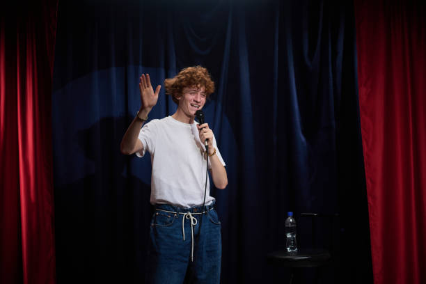 istock Performing Stand-up Comedy on Stage with Microphone 2200195974