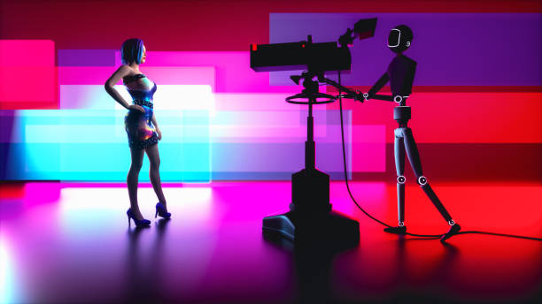 istock a robot cameraman and a presenter in a television studio(3d rendering) 2200204220