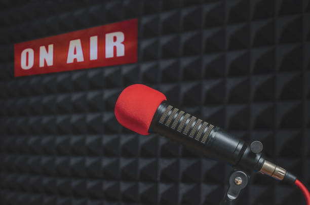 istock Professional microphone and on air sign 2200213836