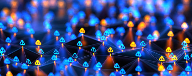 istock Network and exclamation mark icons. Abstract connections technology. Warning and attention. Big data safe. Cyber internet security and privacy concept. 3d animation 2200217810