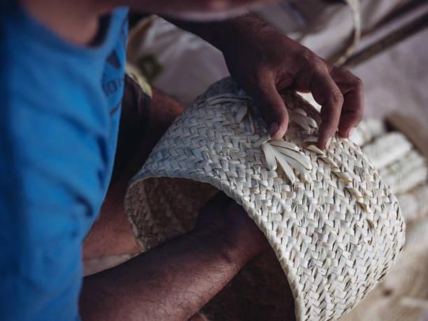 istock Skilled artisan crafting a handmade palmito basket 2200218933