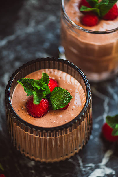 istock Vegan Mousse-au-Chocolat with Raspberries and Mint Leaves 2200219978