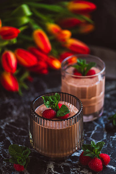 istock Vegan Mousse-au-Chocolat with Raspberries and Mint Leaves 2200220181