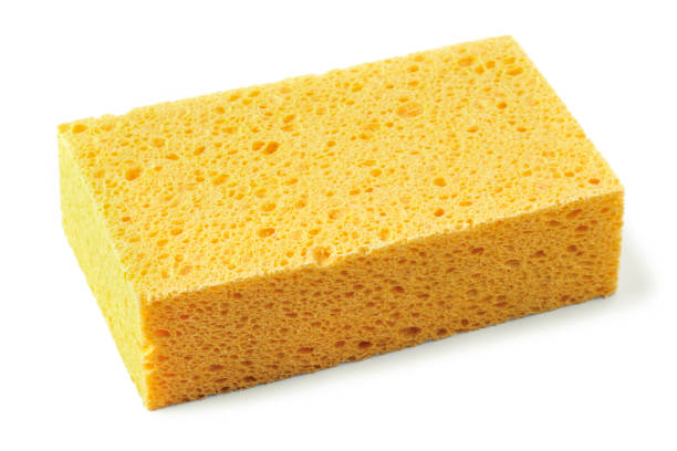 Cellulose sponge Yellow cellulose sponge close-up isolated on white background porous sponge stock pictures, royalty-free photos & images