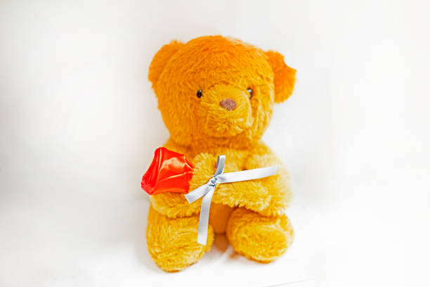 cute teddy bear with a red flower. Women's Day, congratulations