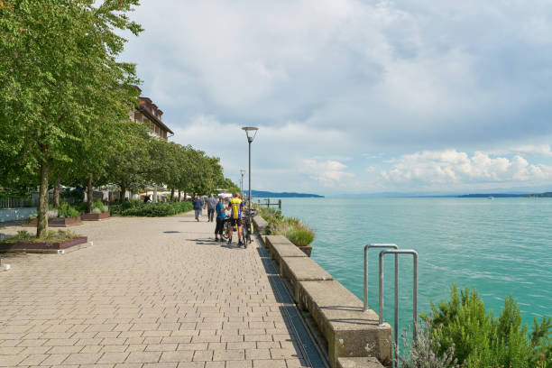 Passenger ship at the pier in the port of Unteruhldingen on Lake Constance.
