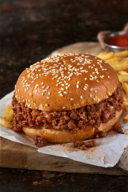 istock Bison Sloppy Joe Sandwich on a Sesame Seed Bun with Fries 2200232976
