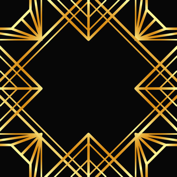 istock Art Deco square frame isolated vector. Gold linear geometric border on black for social media, poster, card design 2200240504