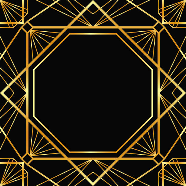 istock Golden decorative empty frame. Art Deco square line art border for social media, post card, banner on black 2200240569
