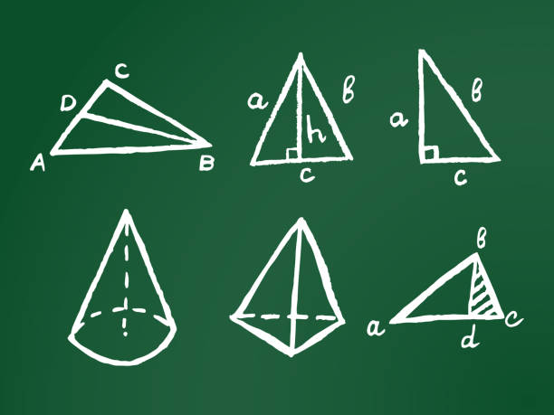Chalk triangle formulas on green chalkboard. Hand drawn vector illustration Chalk triangle formulas on green chalkboard. Hand drawn vector geometric illustration perimeter formula stock illustrations