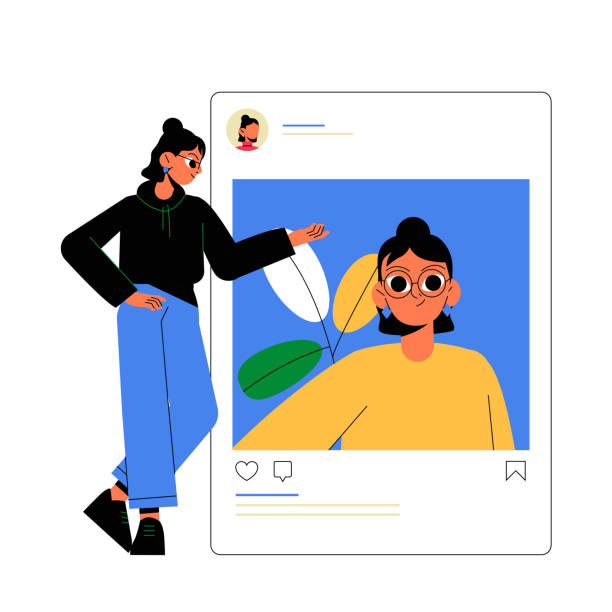istock Woman Presenting Social Media Profile In Flat Vector Illustration Symbolizing Online Identity, Social Influence, And Digital Branding, Isolated On White Background 2200241164