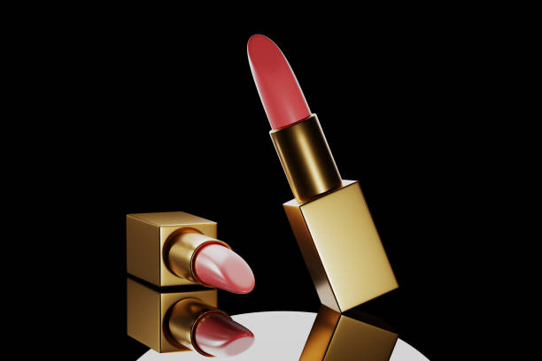 istock CGI, red lipstick 3D render, cosmetic products, makeup accessories. beauty 2200243182