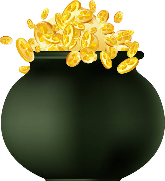 istock Realistic 3d Pot of Gold with Shamrocks and gold coins. 2200243707