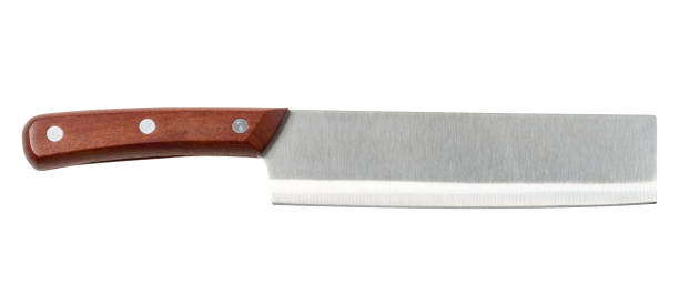 istock Large kitchen knife with brown wooden handle on isolated background 2200249520