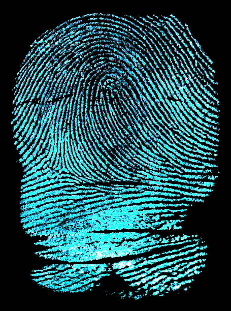 istock Fingerprint biometric identity and approval. Fingerprint on a black background. Fingerprint with ultraviolet lamp. 2200249708