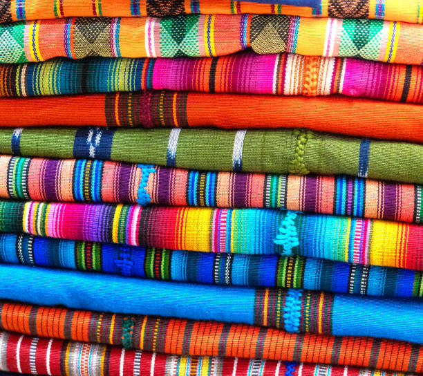 istock Hand woven material stacked in a colourful abstract, Panajachel, Guatemala. 2200253423