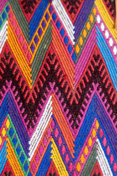 Bright, linear full frame abstract of hanging fabric. Panajachel, Lake Atitlan, Guatemalan Highlands.  Part of a series.