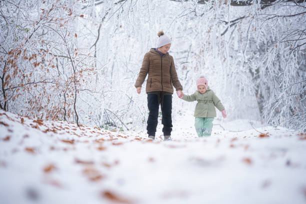 istock Child Development. Mom & Daughter on a Winter Snowy Hike 2200268515