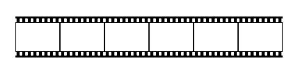 istock Empty film strip frame. Blank cinema tape in black and white. Classic 35mm strip for photography, retro-themed designs, photo collage templates. Seamless vector illustration on transparent background 2200270370