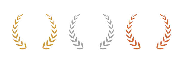 Gold, silver, bronze laurel wreaths. Winner medal award set vector illustration. Victory symbol, triumph emblem, champion prize isolated on transparent background.