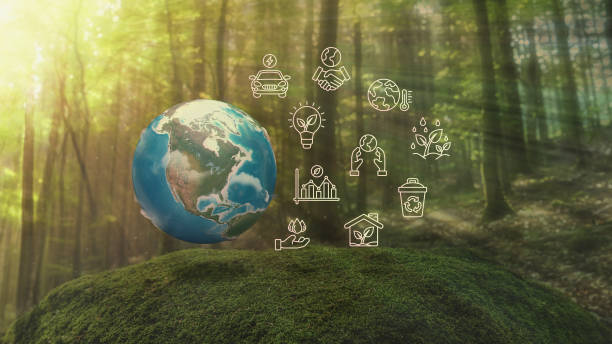 istock America Ecological Green Energy Icons Concept Globe Moss in Forrest Background 3D Render 2200273597