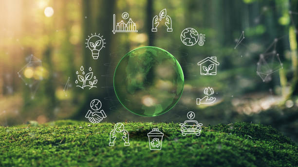 istock Earth Ecological Green Energy Icons Plexus Concept Moss in Forrest Background 3D Render 2200273608