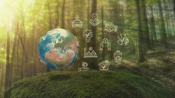 istock Europe Ecological Green Energy Icons Concept Globe Moss in Forrest Background 3D Render 2200273625