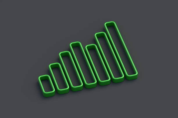 Growing bar graph on black background. Investment statistics. Economic data. Financial report. Interest rate. Business concept. 3d render