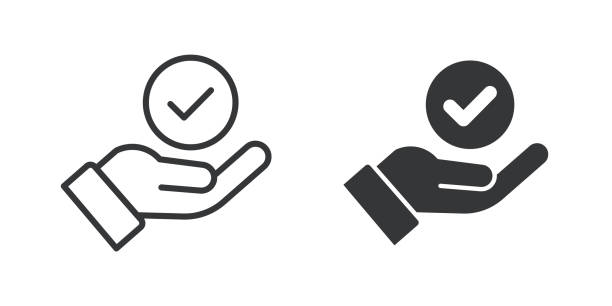illustrazioni stock, clip art, cartoni animati e icone di tendenza di accordo linea sottile e glifo icona solida. tratto modificabile e pixel perfetto isolato su sfondo trasparente - mano immagine