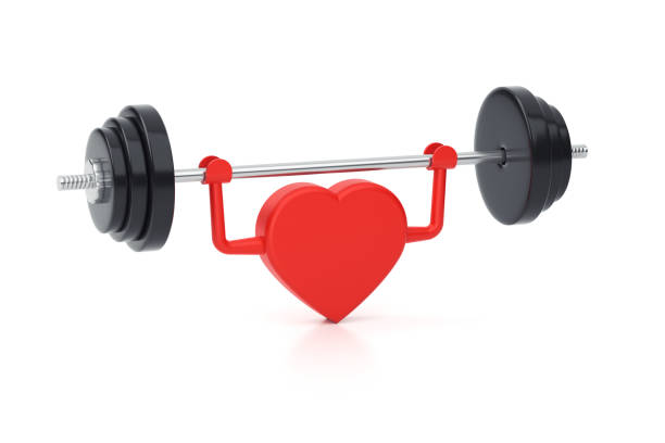 Hearth And Barbell On White Background. Healthy Life Concept.