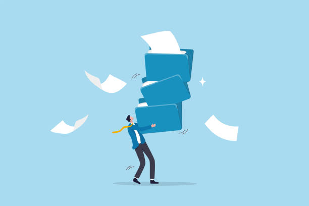 ilustrații de stoc cu arhivați folderul de stocare a fișierelor documentelor, faceți backup pentru directorul sau informațiile importante ale fișierelor, descoperirea documentelor sau conceptul de compresie sau protecție online, omul de afaceri poartă un folder mare de f - suprasolicitat