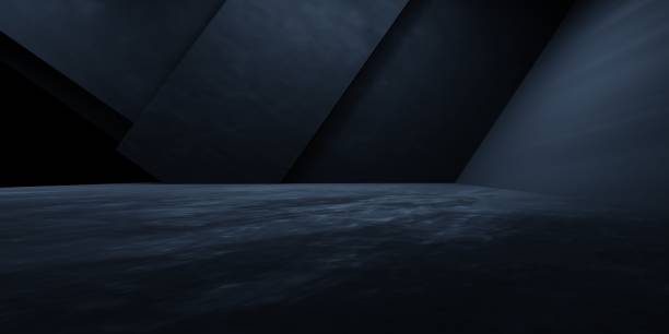 istock 3d rendering of black hallway dark room spaceship background with abstract geometric. minimalist concept. Scene for advertising, showroom, technology, modern, sport, game, garage. Sci Fi Illustration 2200321166